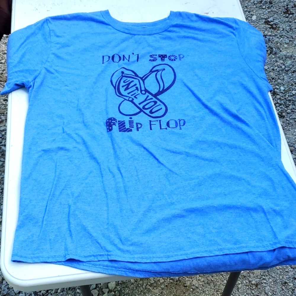 Graphic Tee with Saying " Don't Stop Until You Flip Flop" Blue Short Sleeved XL